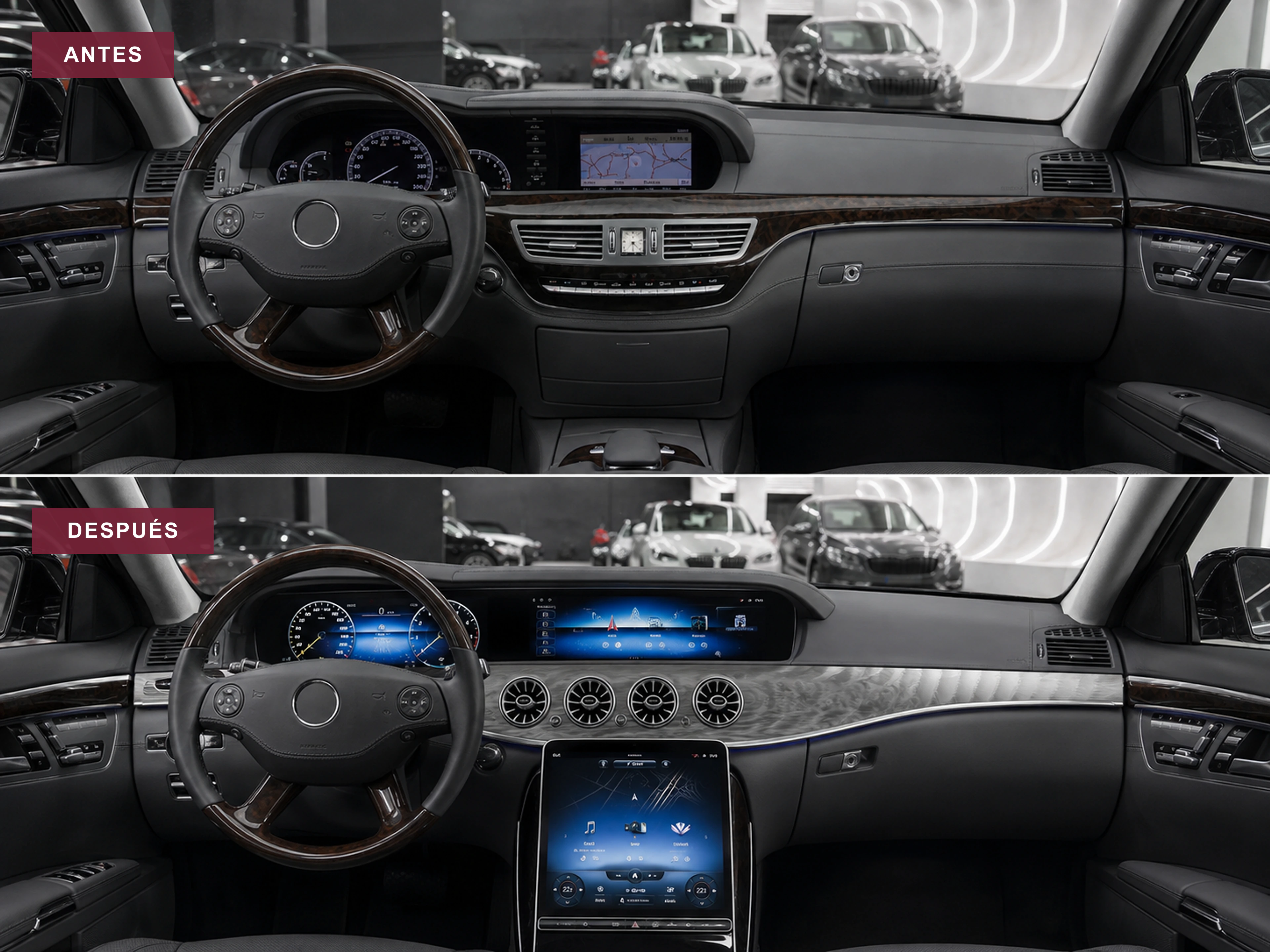 Conversión interior Mercedes Clase S W221 estilo W222